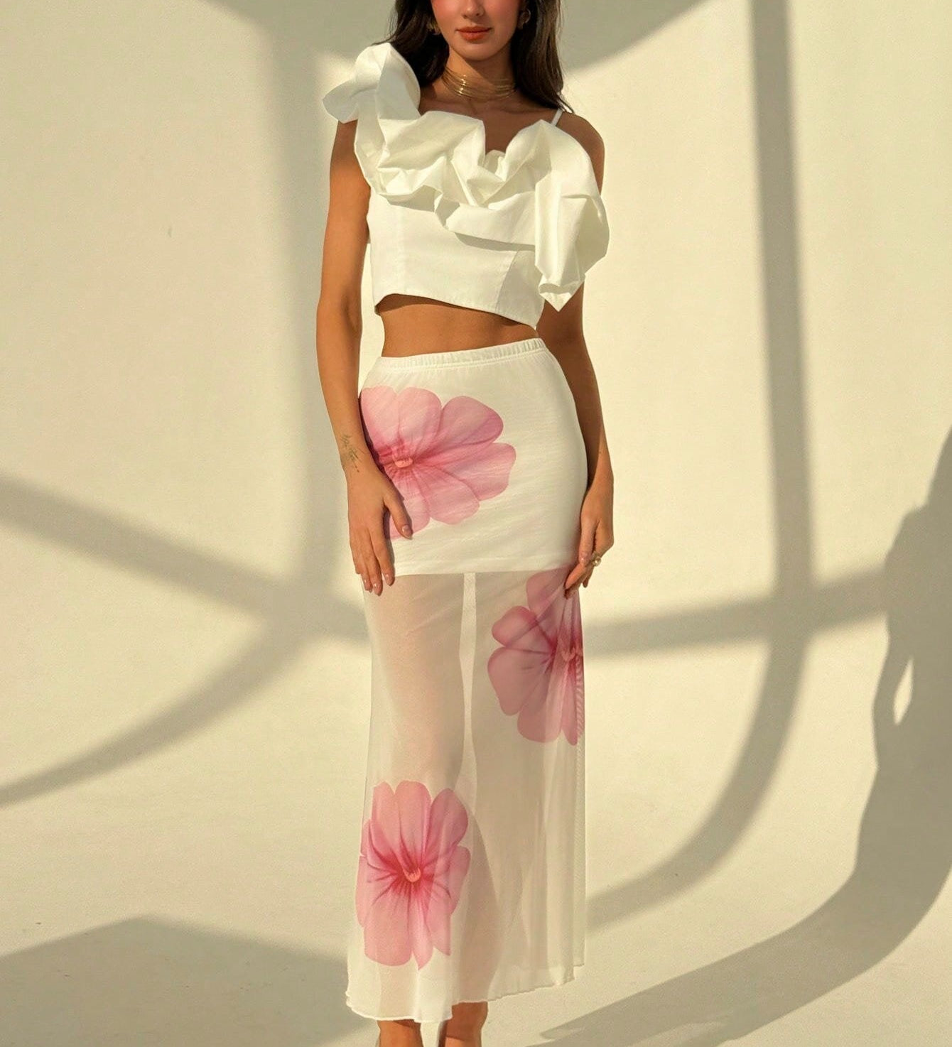 Slank Maxi Nederdel med Blomsterprint og Elegant Fald