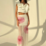 Slank Maxi Nederdel med Blomsterprint og Elegant Fald