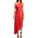 Én-Skulder Plisseret Midikjole – Elegant og Feminint Festlook