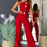 Énskulder jumpsuit med brede ben og dekorative knapper