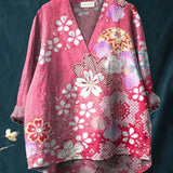 Boheme Damebluse med Mønstret Print og V-Hals