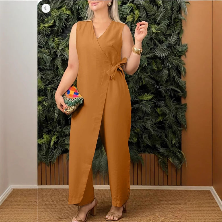 Ærmeløs Slå-om Jumpsuit med Bindebånd – Lys-Kobenhavn