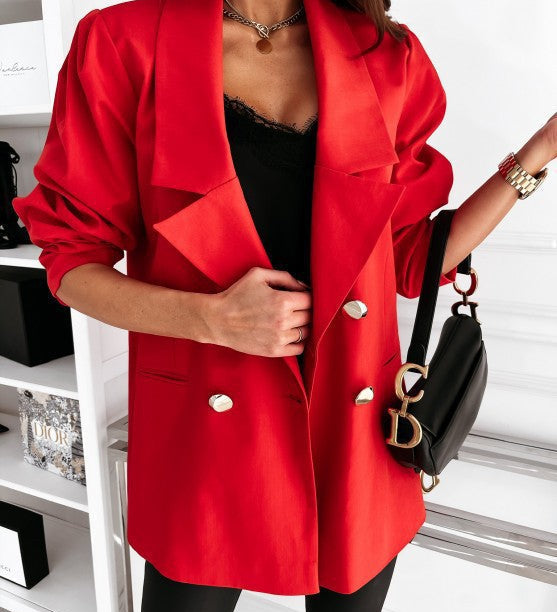 Oversized Dobbeltradet Blazer med Markerede Skuldre