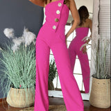 Asymmetrisk Jumpsuit med Dekorative Knapper og Vide Ben