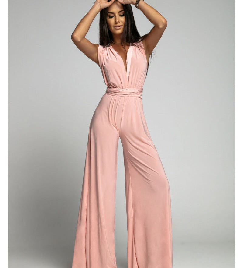 Ærmeløs Jumpsuit med Slå-om Effekt og Vide Ben