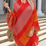 Farverig poncho med frynser til kvinder – varm og stilfuld elegance