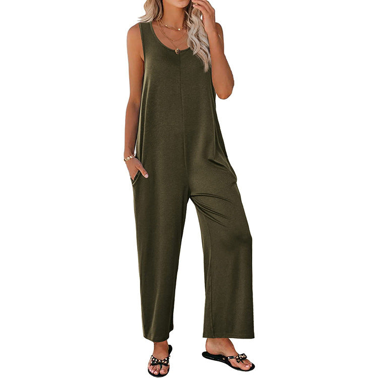 Basic Ærmeløs Jumpsuit i Løst Fit med Lommer