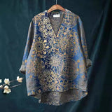 Boheme Damebluse med Mønstret Print og V-Hals