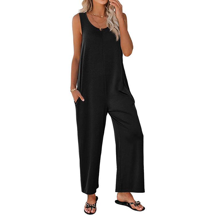 Basic Ærmeløs Jumpsuit i Løst Fit med Lommer