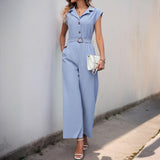 Elegant dame jumpsuit med bælte og krave
