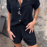 Sommersæt med Skjorte og Shorts i Linnedlook