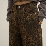 Leopard Jeans med Vide Ben – Trendy Denim med Rå Kant