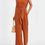 Ærmeløs Jumpsuit med V-udskæring og Taljebælte