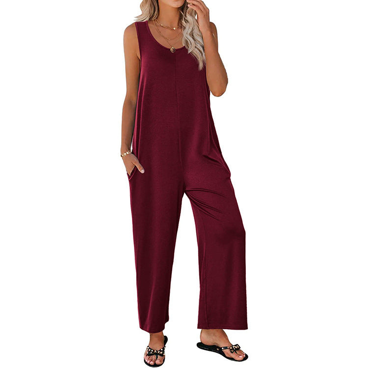 Basic Ærmeløs Jumpsuit i Løst Fit med Lommer