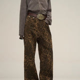 Leopard Jeans med Vide Ben – Trendy Denim med Rå Kant