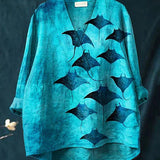 Boheme Damebluse med Mønstret Print og V-Hals