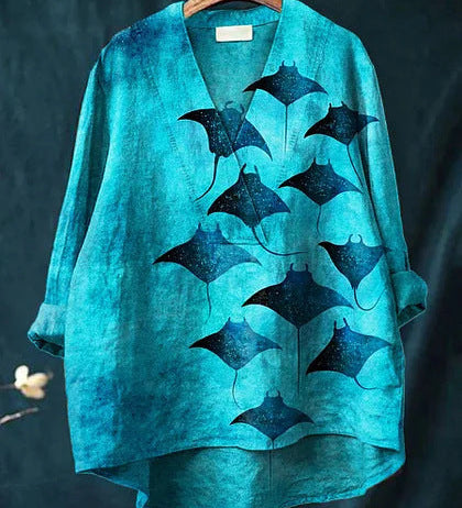 Boheme Damebluse med Mønstret Print og V-Hals