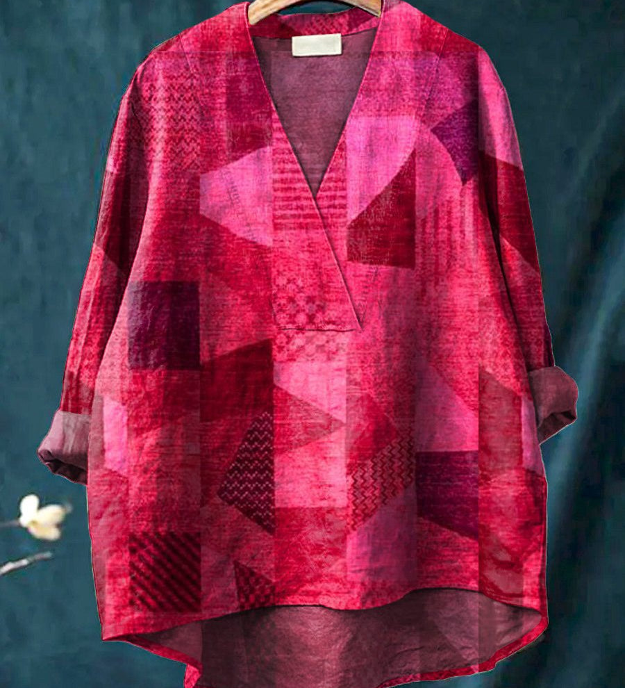 Boheme Damebluse med Mønstret Print og V-Hals
