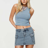Cargo mininederdel i denim med lommer – trendy streetwear til kvinder