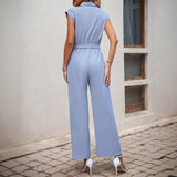 Elegant dame jumpsuit med bælte og krave