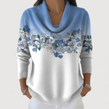 Strikket Bluse med Blomstermotiv og Løs Krave – Blød Komfort og Feminin Stil