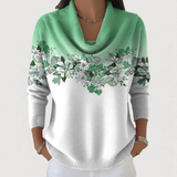 Strikket Bluse med Blomstermotiv og Løs Krave – Blød Komfort og Feminin Stil