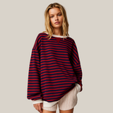 Stribet oversize damebluse med afslappet pasform og rund hals
