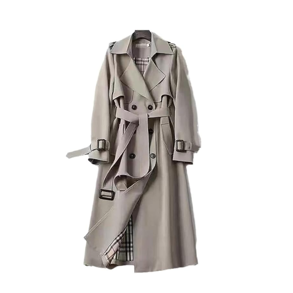 Elegant lang trenchcoat med bælte og klassisk snit