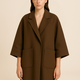 Oversize uldlook damefrakke med 3/4-ærmer og moderne silhuet