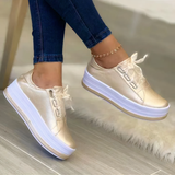 Guld sneakers til kvinder med satinbånd og platformsål