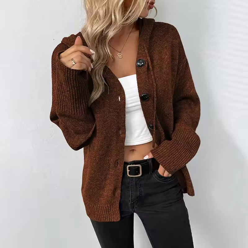 Strikket Cardigan med Knaplukning og Ribdetaljer