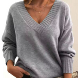 Strikket V-Hals Sweater med Afslappet Pasform