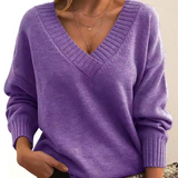 Strikket V-Hals Sweater med Afslappet Pasform