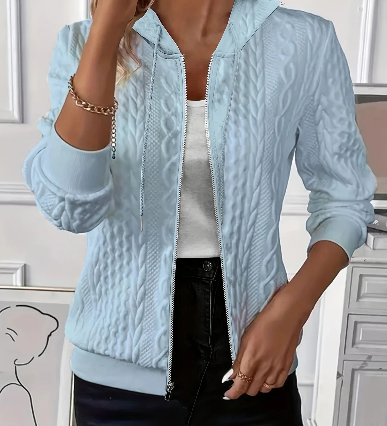 Strikket Cardigan med Fint Mønster og Elegant Hverdagsstil