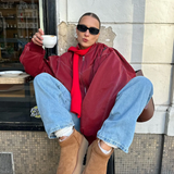Oversized Læderlook Jakke med Moderne Pasform