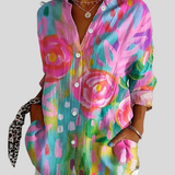 Let Skjortebluse med Kunstnerisk Print – Afslappet Stil og Feminin Lethed