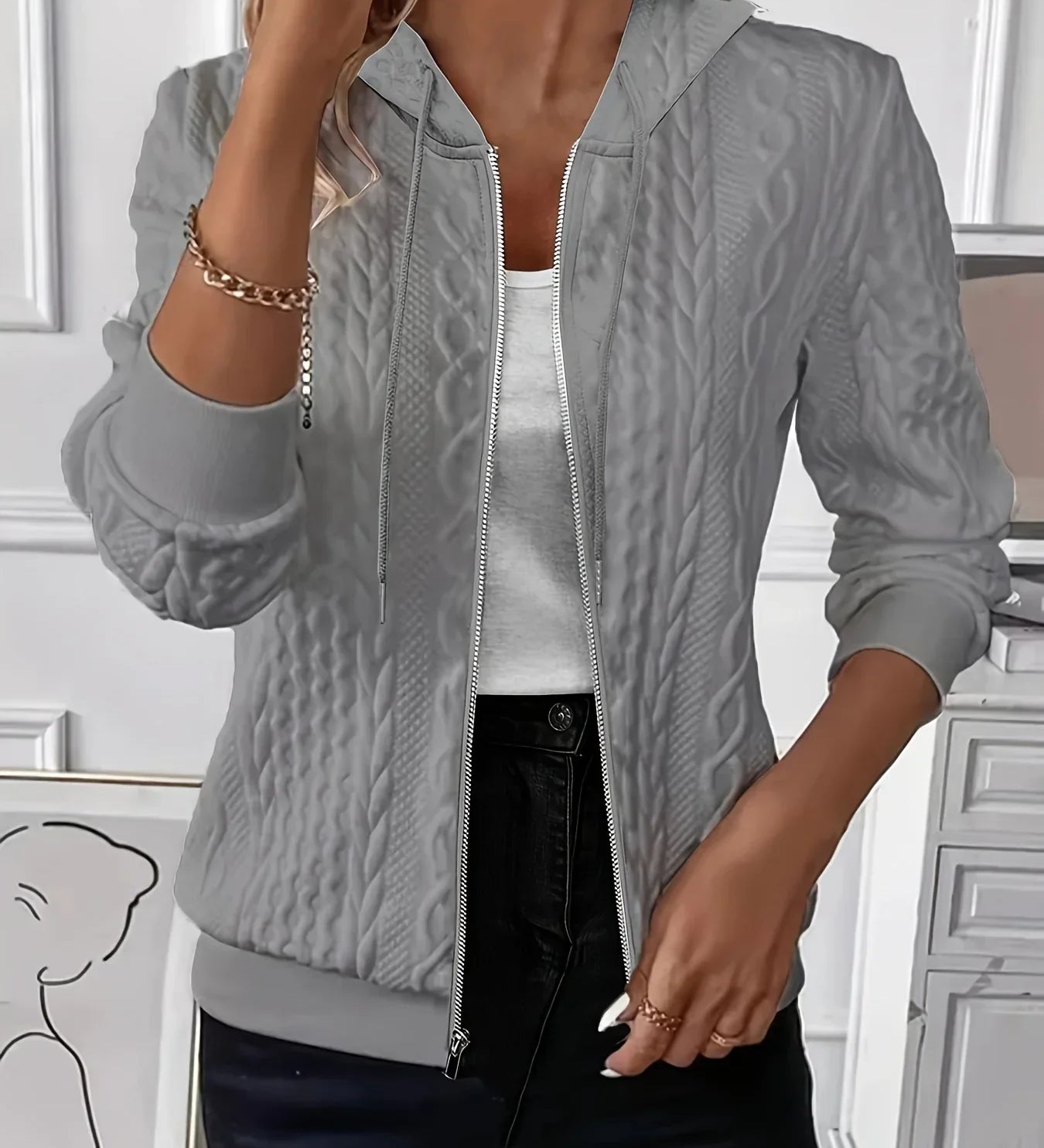Strikket Cardigan med Fint Mønster og Elegant Hverdagsstil