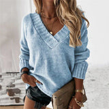 Strikket V-Hals Sweater med Afslappet Pasform