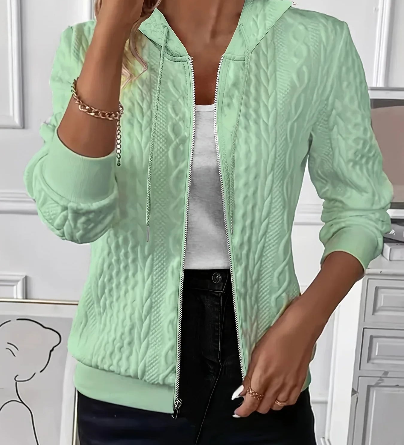 Strikket Cardigan med Fint Mønster og Elegant Hverdagsstil