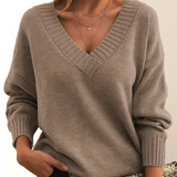 Strikket V-Hals Sweater med Afslappet Pasform