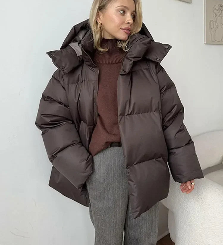 Oversized Pufferjakke med Høj Krave