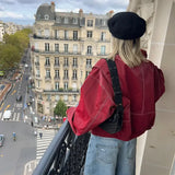 Oversized Læderlook Jakke med Klassisk Krave