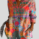 Let Skjortebluse med Kunstnerisk Print – Afslappet Stil og Feminin Lethed
