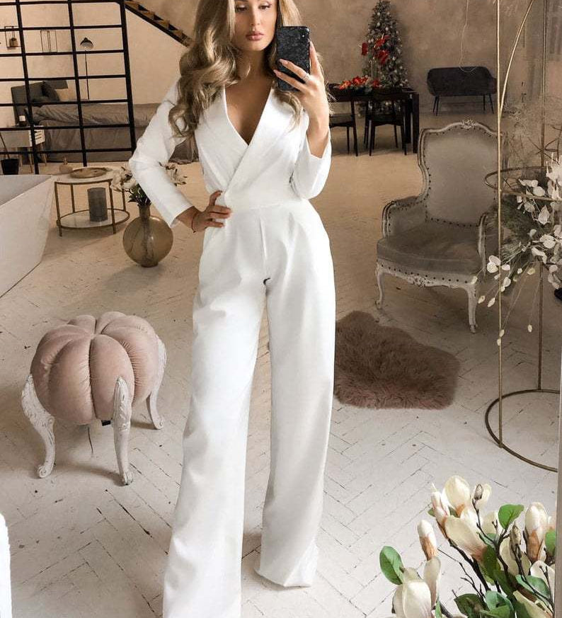 Jumpsuit med Slå-om Effekt og Lange Ærmer