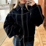 Oversized Læderlook Jakke med Moderne Pasform