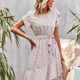 Kort Kjole med Småblomstret Print og Taljebånd – Klassisk Sommerlook