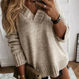 Strikket V-Hals Sweater med Afslappet Pasform