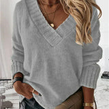 Strikket V-Hals Sweater med Afslappet Pasform