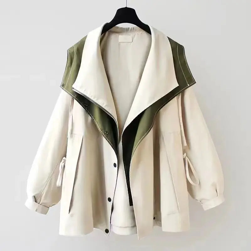 Oversize Kontrast Jakke med Hætte – Moderne og Trendy Overgangslook