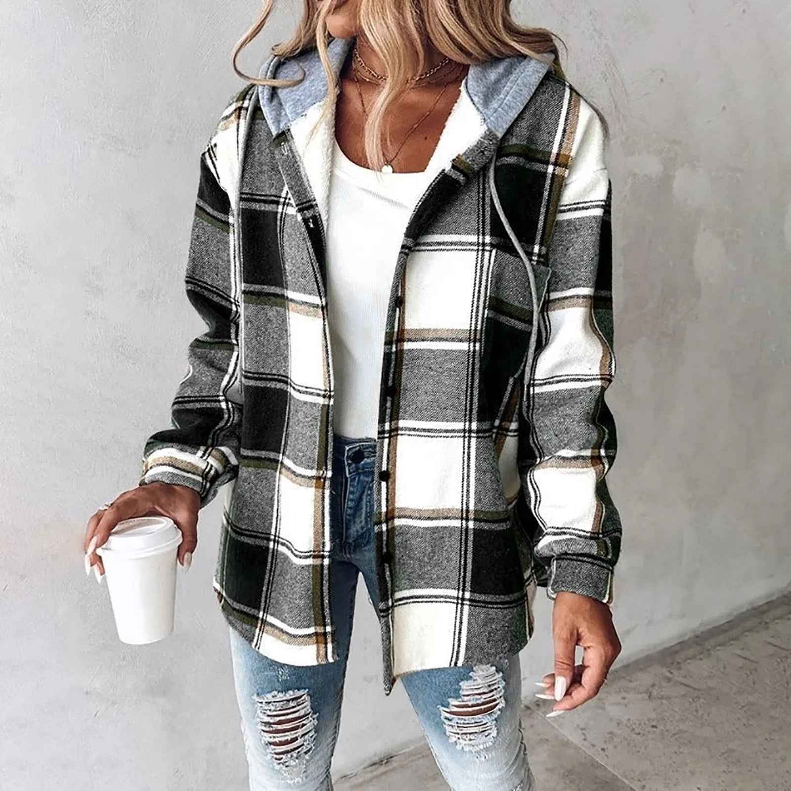 Ternet Skjortejakke med Hætte – Casual og Trendy Overgangslook